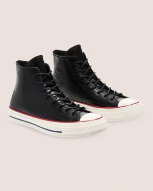 Converse Chuck 70 Premium Leather High Tops Shoes Black | CV-187AZY