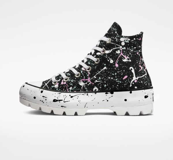 Converse Chuck Taylor All Star Lugged Paint Splatter High Tops Shoes Black / Grey / Pink | CV-310DKY